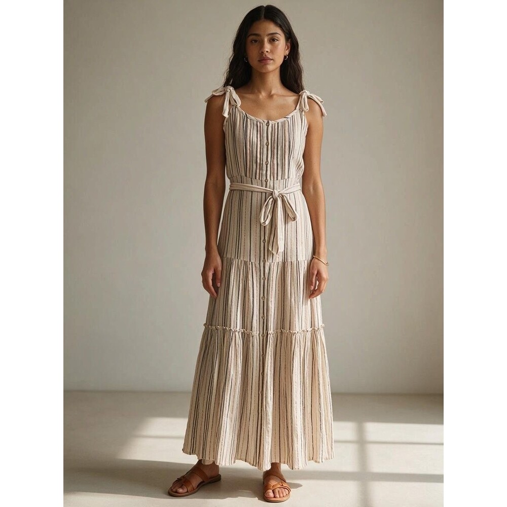 Veronica Beard Summer Maxi Dress Adjustable Straps Boho Chic Stripped Medium